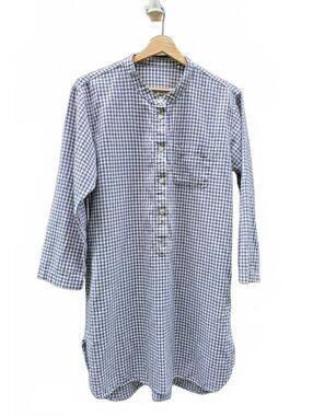 Uniglo Cotton Blue+White Gingham Tunic Long Sleeve Front Button 100% Cotton Med